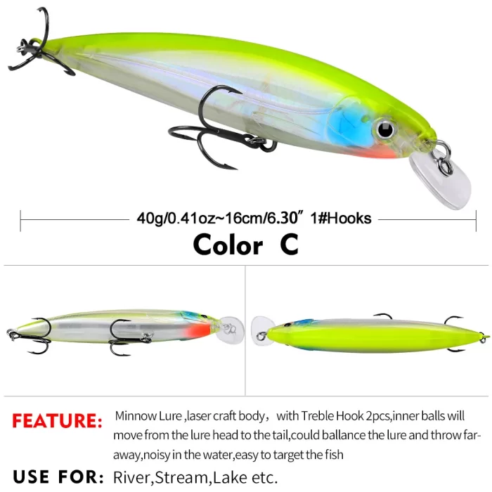 LureBolt Floating Minnow Fishing Lure - Realistic Hard Bait with Treble Hooks for Bass, Pike & More - Image 4