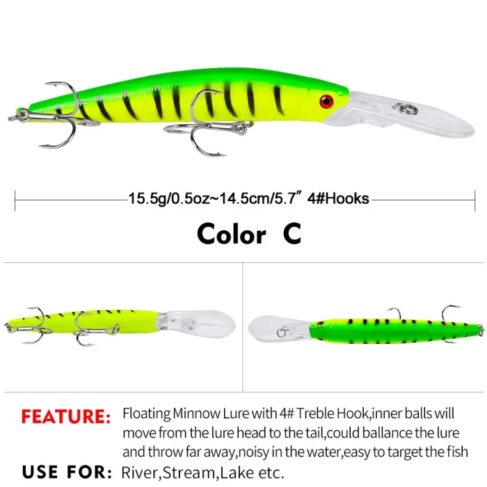 LureBolt Deep Diving Minnow Lure Lifelike Bright Color Long Casting Hard Bait for Freshwater and Saltwater - Image 4