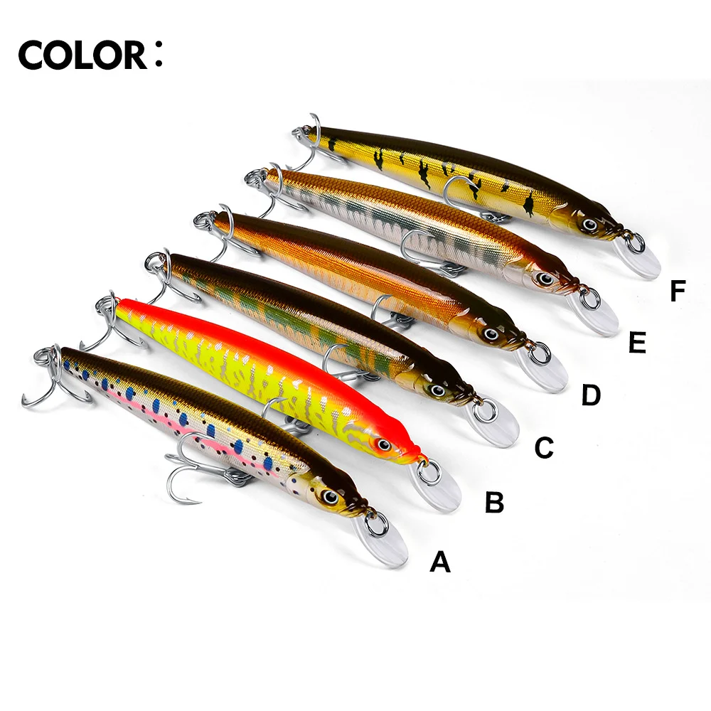 Top and side view comparison of all six lure colors arranged side by side