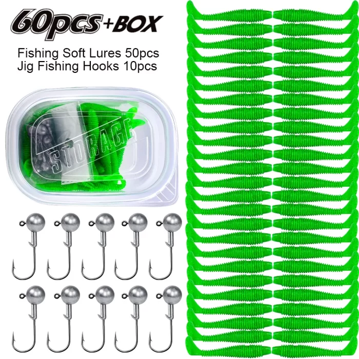 Soft Plastic Lure and Hook Kit - 60 Pieces with Storage Box, Perfect Fishing Gear Accessories - Image 5