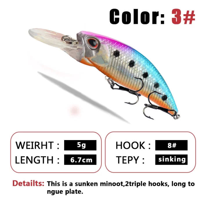 Compact Diving Lure | Triple Hook Design for Bass Fishing Efficiency - Image 4