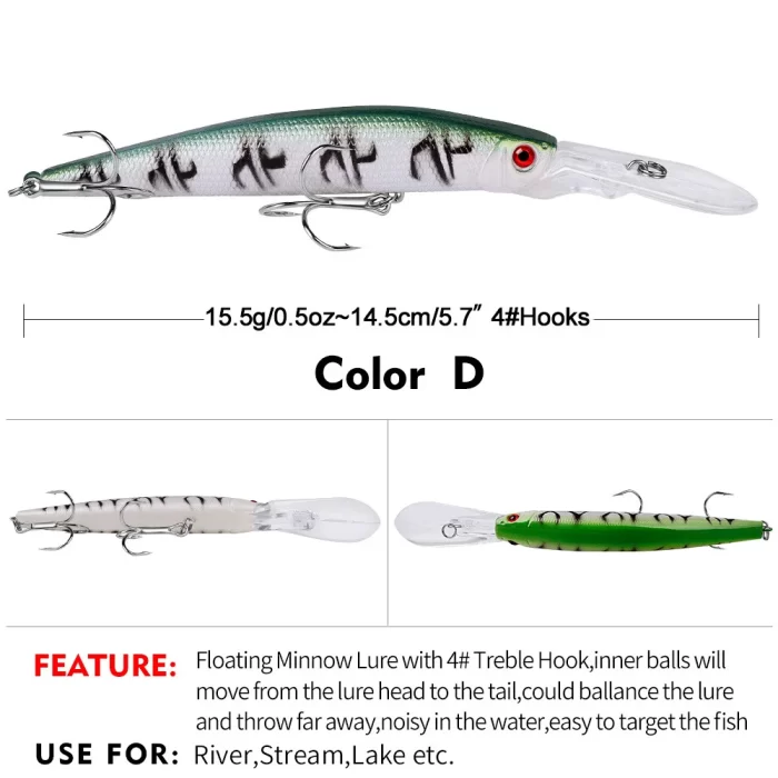 LureBolt Deep Diving Minnow Lure Lifelike Bright Color Long Casting Hard Bait for Freshwater and Saltwater - Image 5
