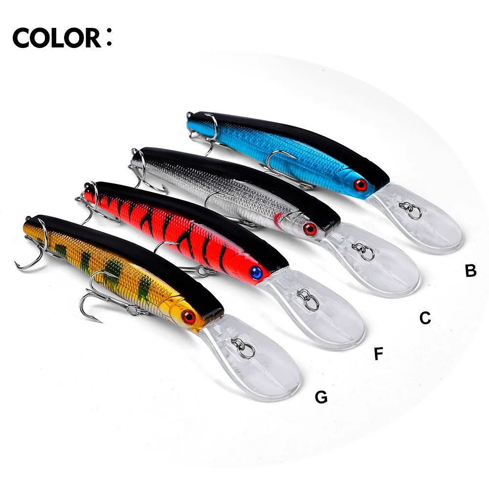 Display of all 7 color options for the minnow lure from A to G