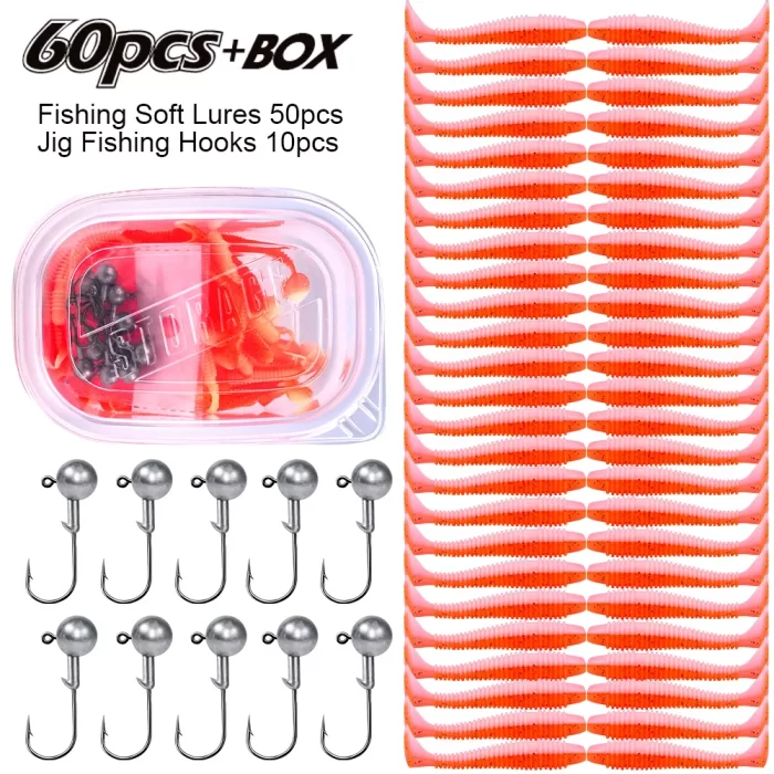 Soft Plastic Lure and Hook Kit - 60 Pieces with Storage Box, Perfect Fishing Gear Accessories - Image 6