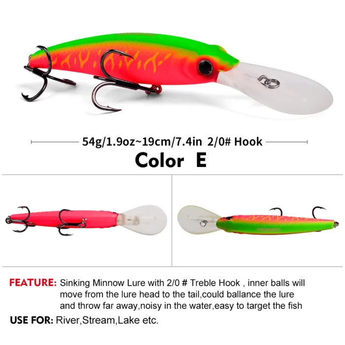 LureBolt Deep Diving Minnow Lure Bait Colorful Hard Fishing Lures for Freshwater and Saltwater - Image 6