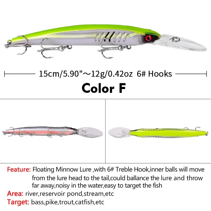 LureBolt Long Lip Minnow Lure Bait Deep Diving Lifelike Hard Fishing Lures for Freshwater - Image 7