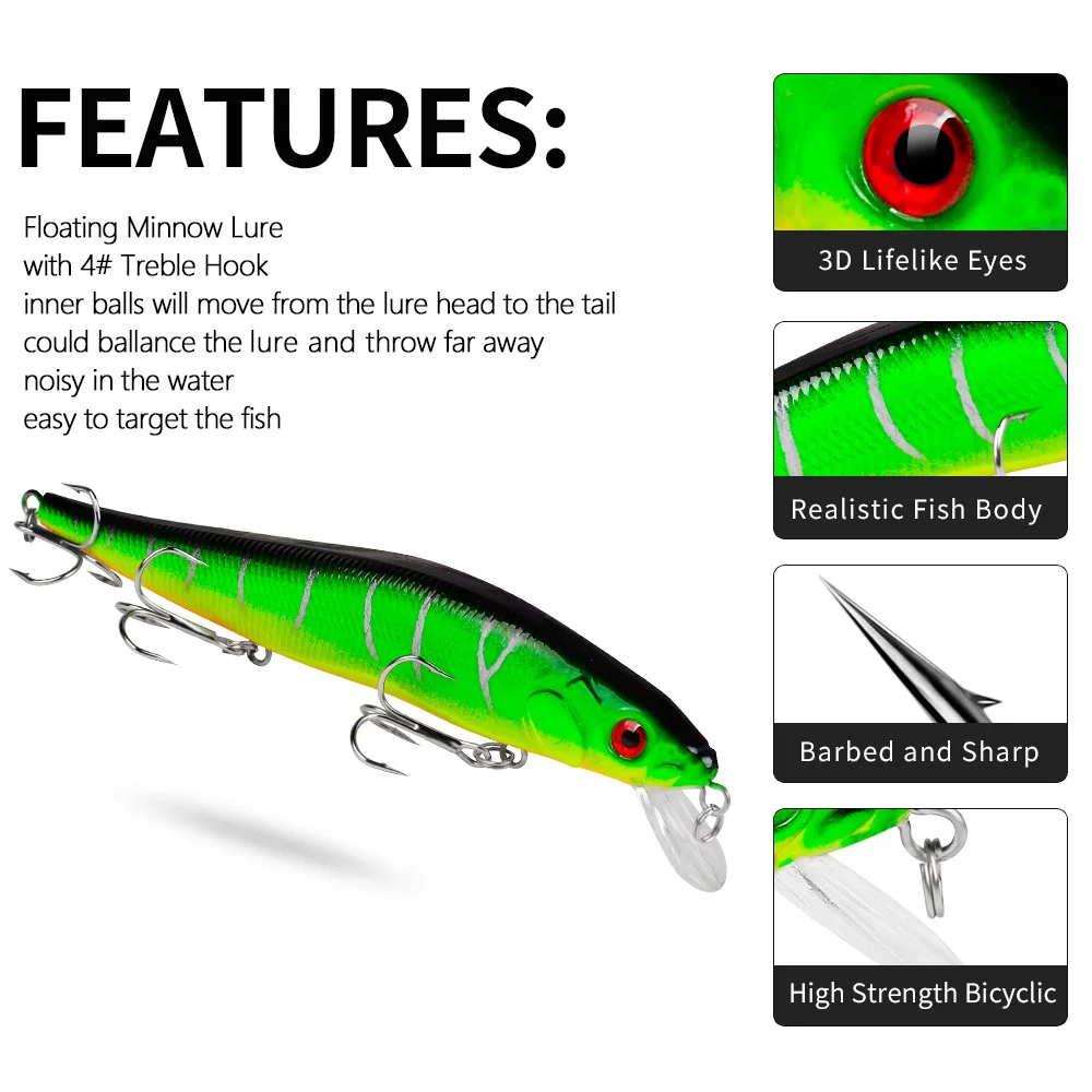 Display of various color options available for the Floating Minnow Lure, emphasizing their effectiveness in different fishing conditions.