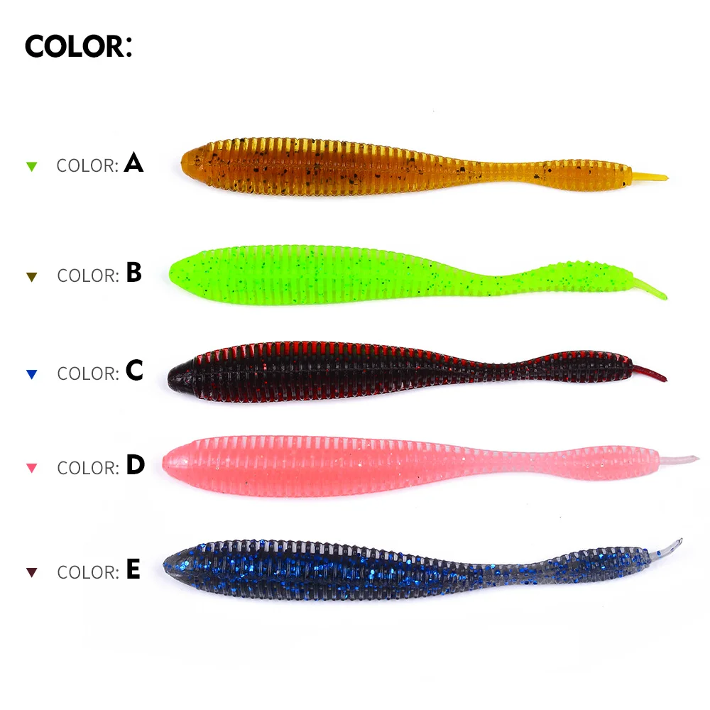 Close-up of various colors available for the soft bait worms.