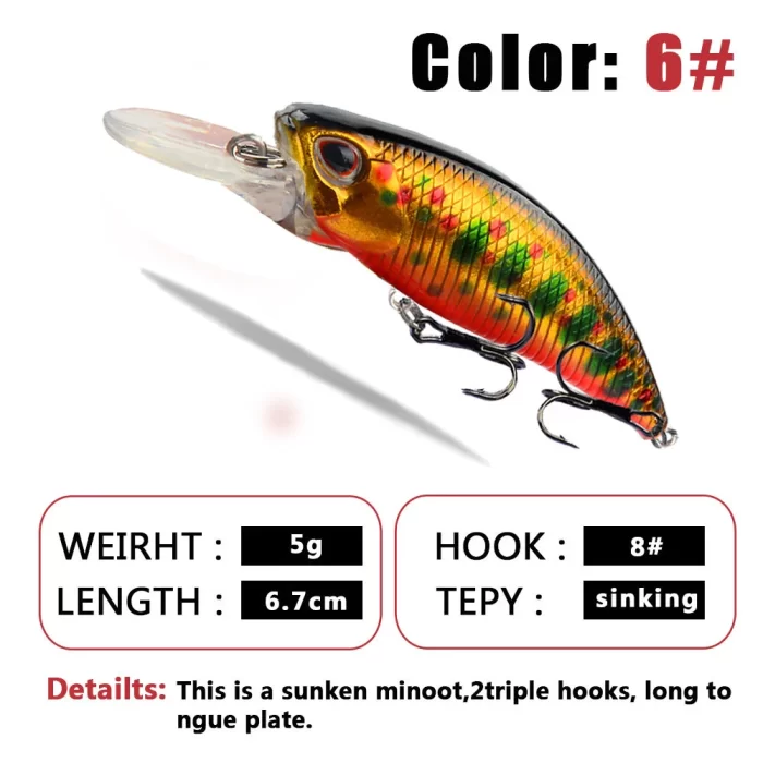 Compact Diving Lure | Triple Hook Design for Bass Fishing Efficiency - Image 7