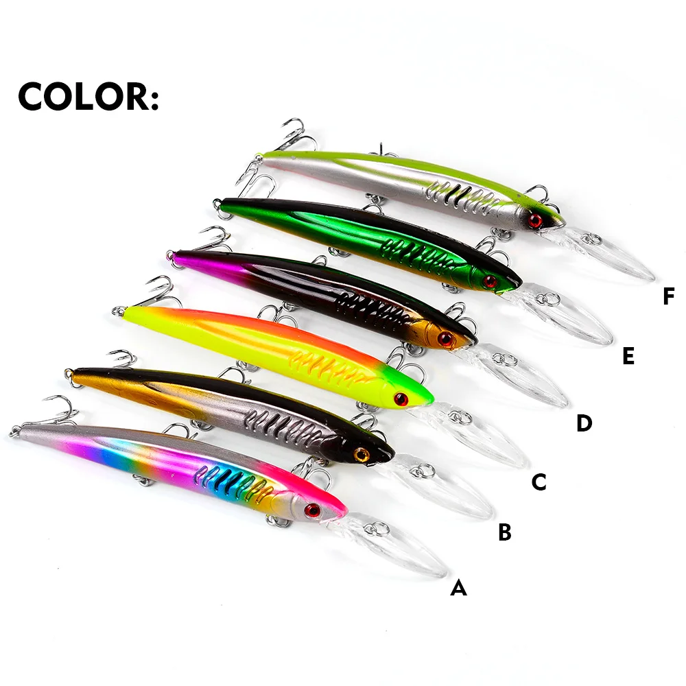 Top view of all six lure color options (A–F), arranged side by side for easy visual comparison.