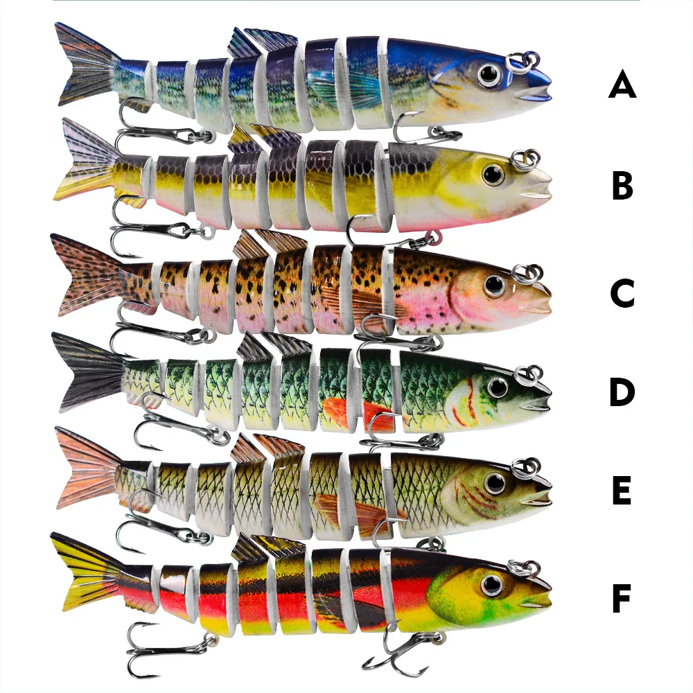 A to F 12.5cm 8-segment swimbait fishing lure in Color A with size and hook specifications
