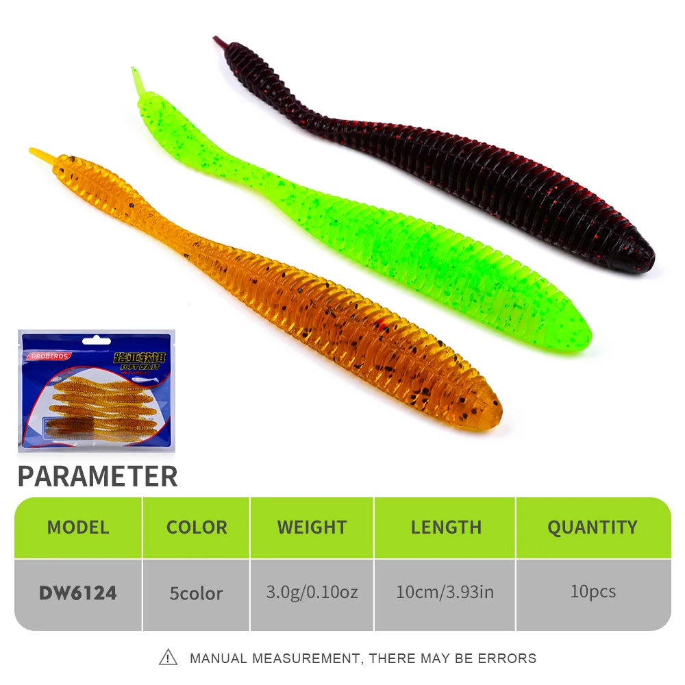 Product information about the soft bait worm, including parameters.