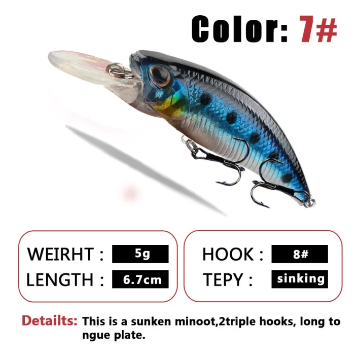 Compact Diving Lure | Triple Hook Design for Bass Fishing Efficiency - Image 8