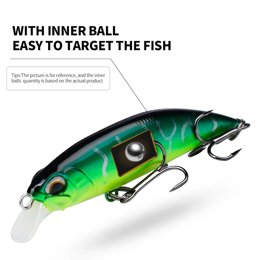 Display of the fishing lure??s internal ball design to help with long-distance casting.