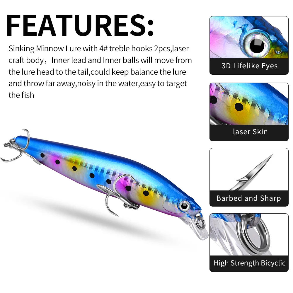 Feature highlights: inner lead ball, laser body, sharp treble hooks