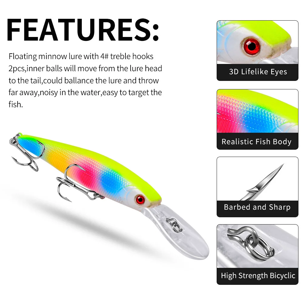 Key features including 3D eyes, realistic body, and sharp barbed hooks