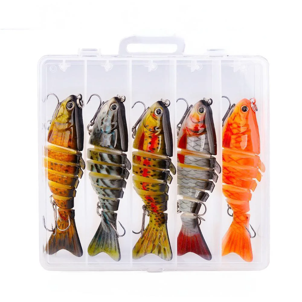 Five-piece lure set in clear blister case with assorted fish patterns