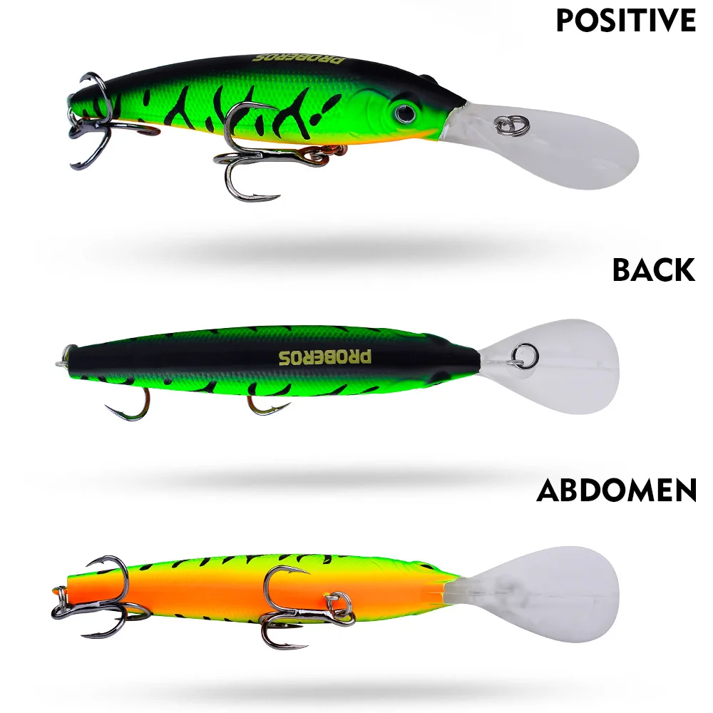 Front view of the minnow lure showcasing its realistic fish head shape and precise lip angle for optimal diving action.