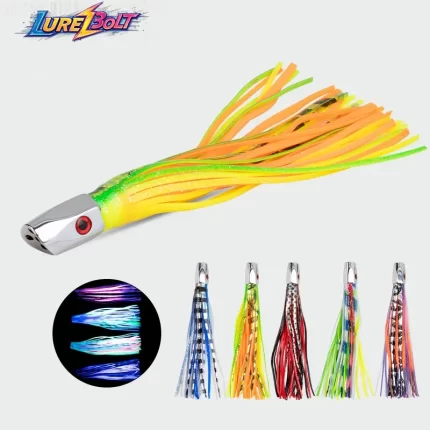 Night Fishing Luminous Metal Head Squid Skirt Lure for Deep Sea