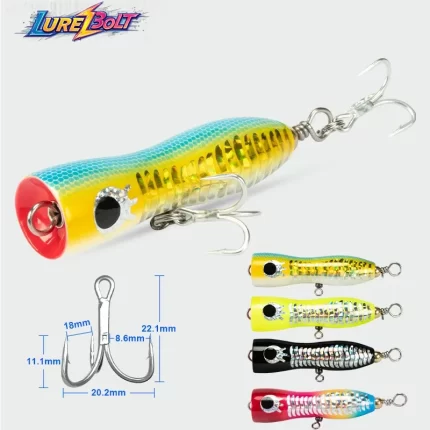 Triple Hook Reflective Wooden Popper Fishing Lure for Saltwater with High Visibility Design
