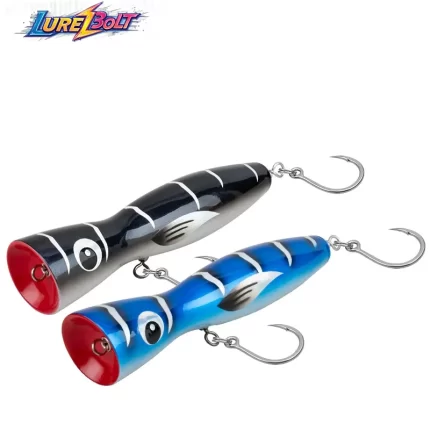 Fish Pattern Popper Saltwater Lure for GT Tuna | Dual Hook Design & Strong Splash Action