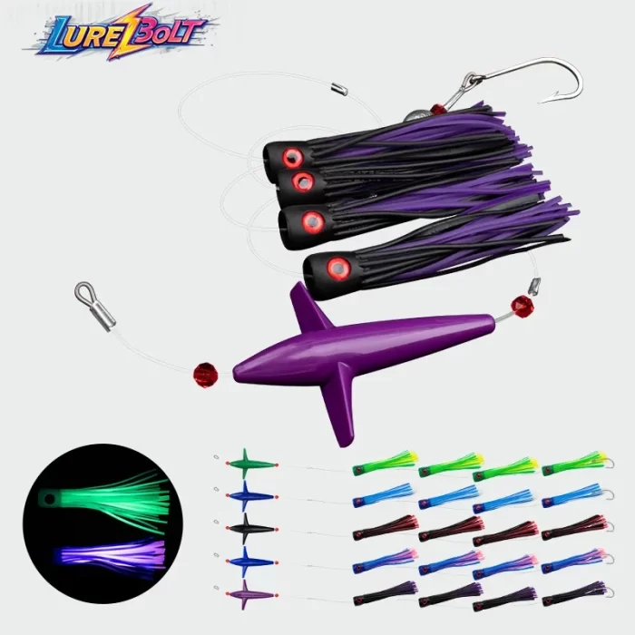 Offshore Daisy Chain Trolling Lure Set | Bird Head Skirt Lures for Tuna & Marlin