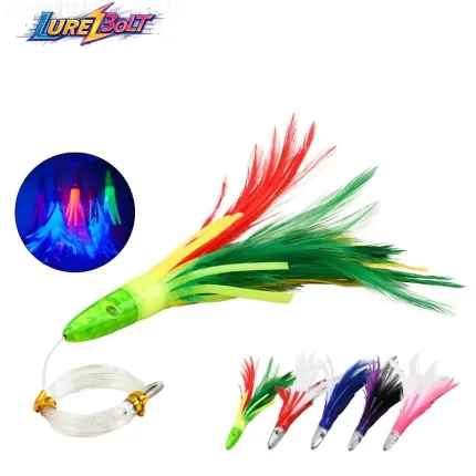 Glow-in-the-Dark Feather Trolling Lures | Offshore Lure Kit for Tuna & Big Game Fish