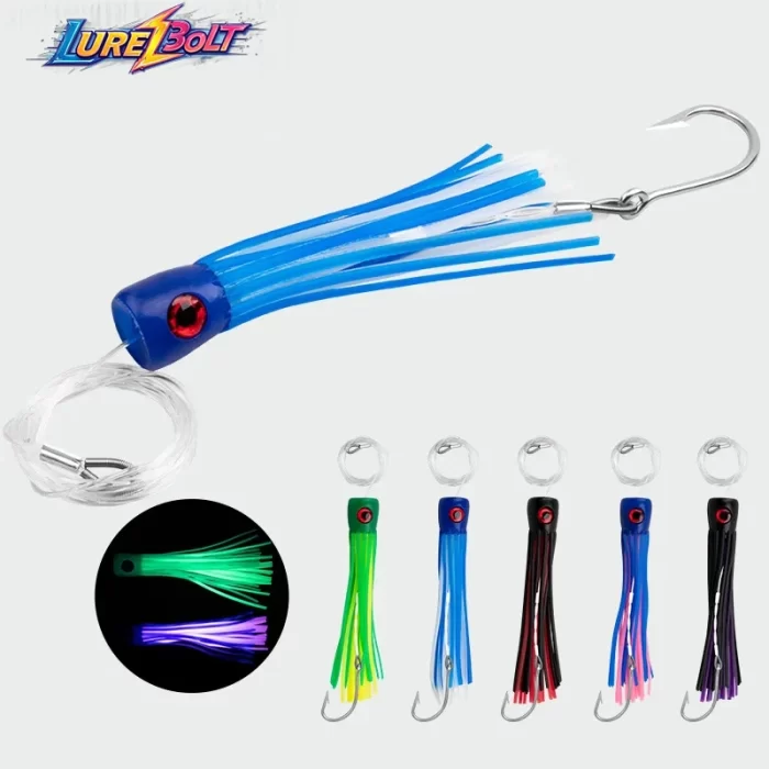 Luminous Squid Skirt Saltwater Trolling Lure with Hook – Realistic Action for Big Game Fishing