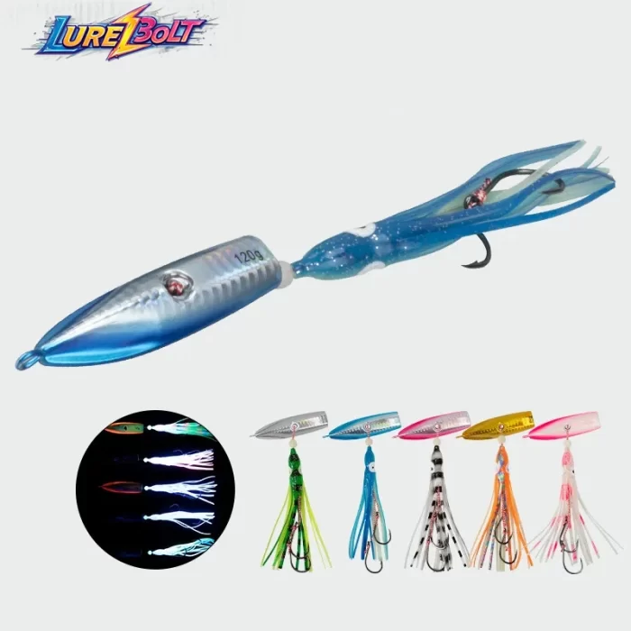 Luminous Metal Squid Jig Fishing Lure Set for Deep Sea Casting