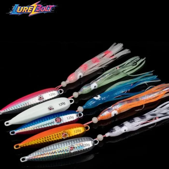 Slow Jig Squid Skirt Metal Jig | Saltwater Lure with Glow Octopus Skirt
