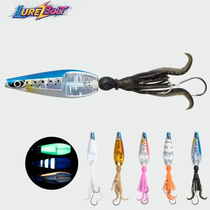 Glow in the Dark Squid Jig Metal Lure – Realistic Night Fishing Bait for Deep Sea, Multiple Colors