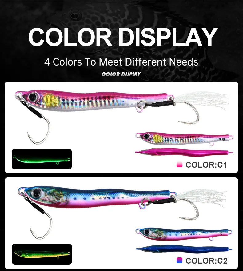 Four jigs displayed horizontally with label for color variants.