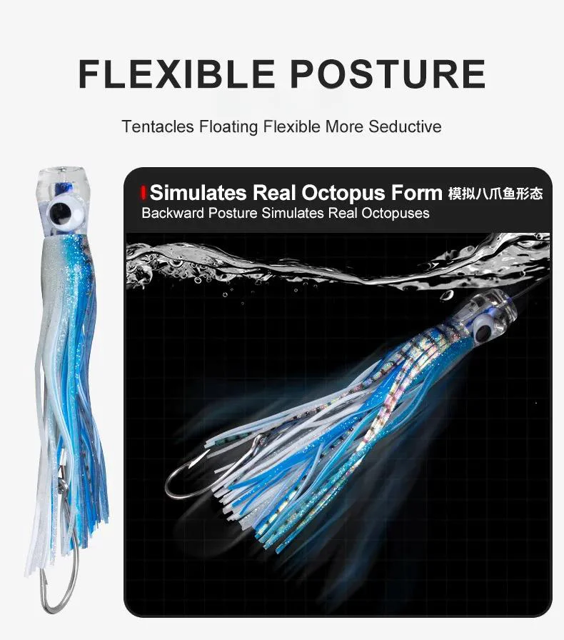  Flexible posture with floating tentacles simulating a natural octopus movement.