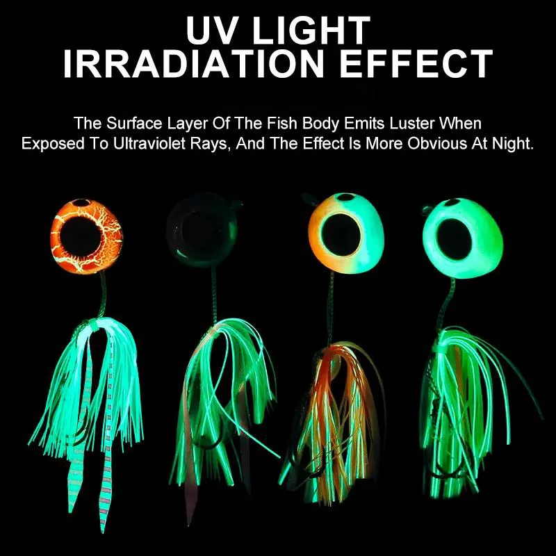 UV light irradiation glow effect of lures under ultraviolet exposure