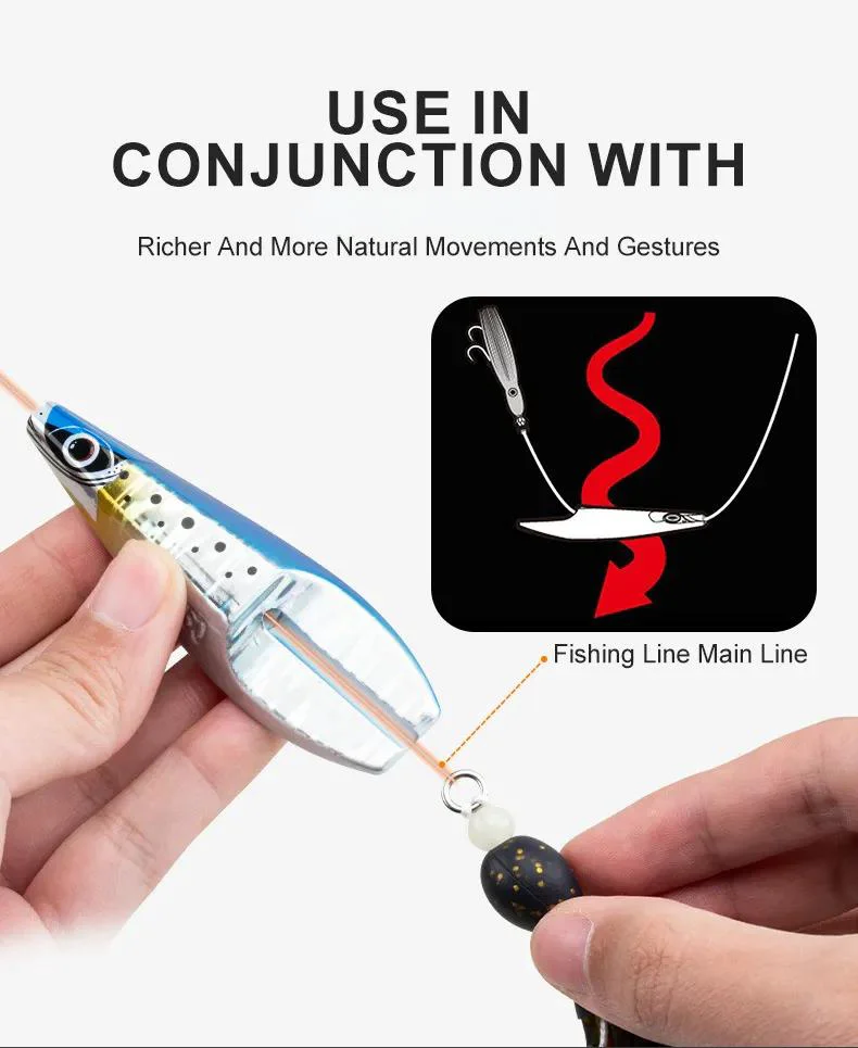 Rigging diagram showing how to attach the jig in conjunction with the main fishing line