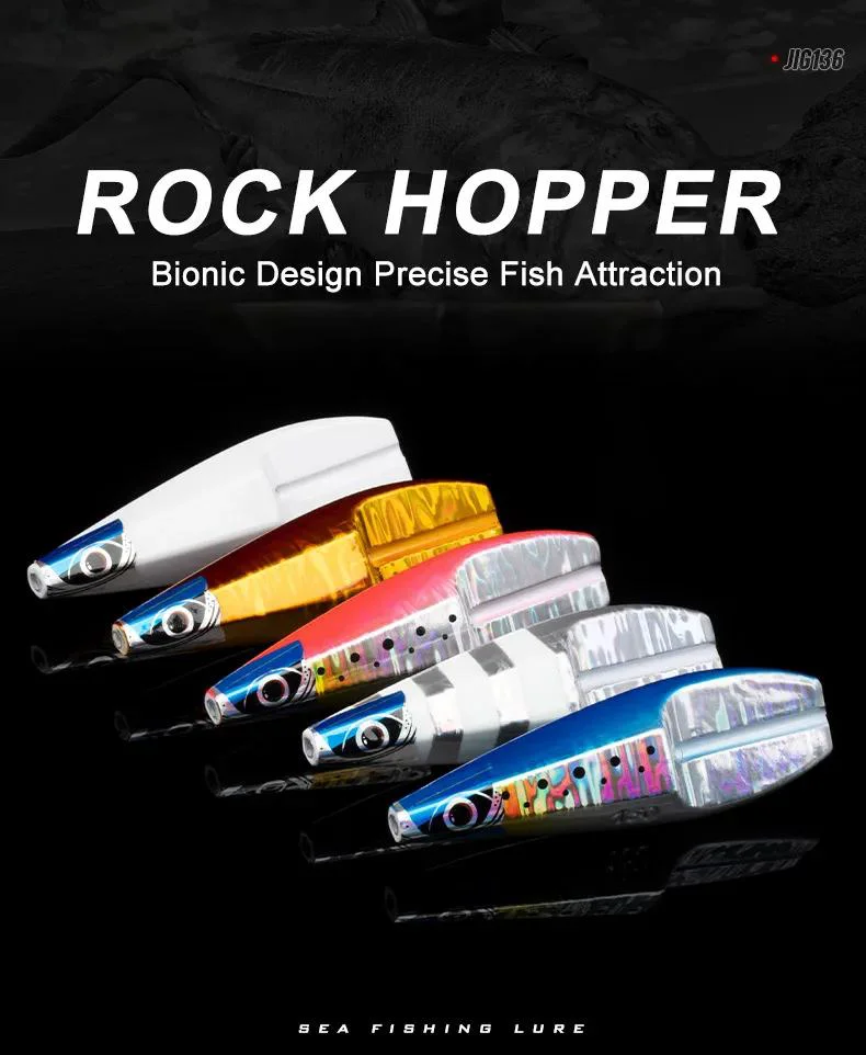 Bionic Rock Hopper jig collection in five vivid colors laid out side-by-side