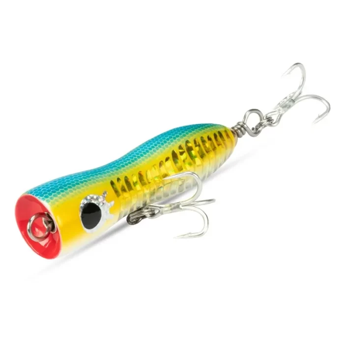 Triple Hook Reflective Wooden Popper Fishing Lure for Saltwater with High Visibility Design - Image 2