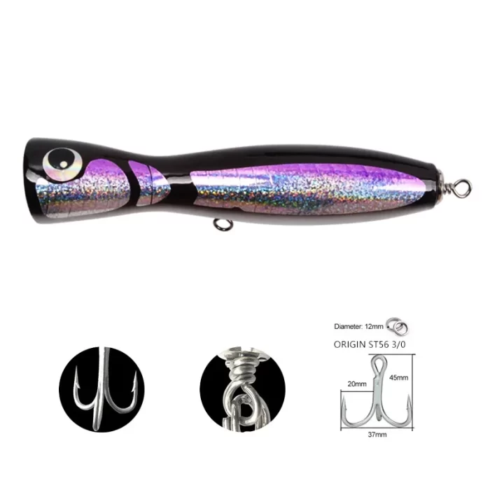 Wooden Big Popper Lure for Deep Sea – Splash Action for GT & Tuna Fishing - Image 5