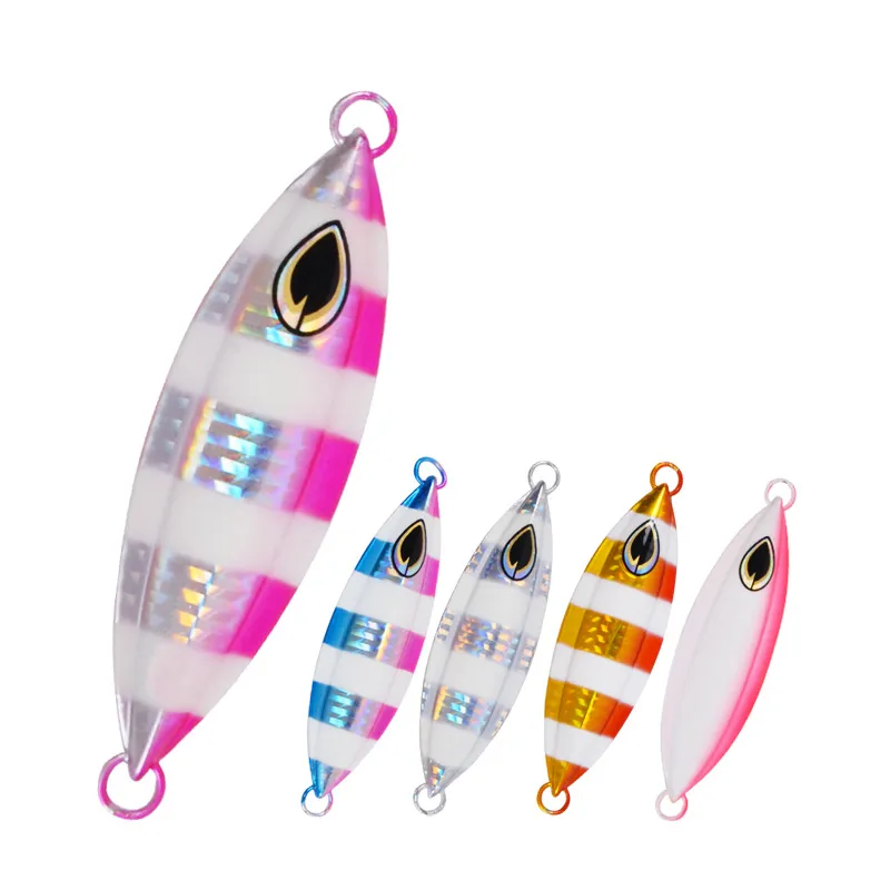 Front view of the JIG3 UV glow sinking jig in multiple color variants.