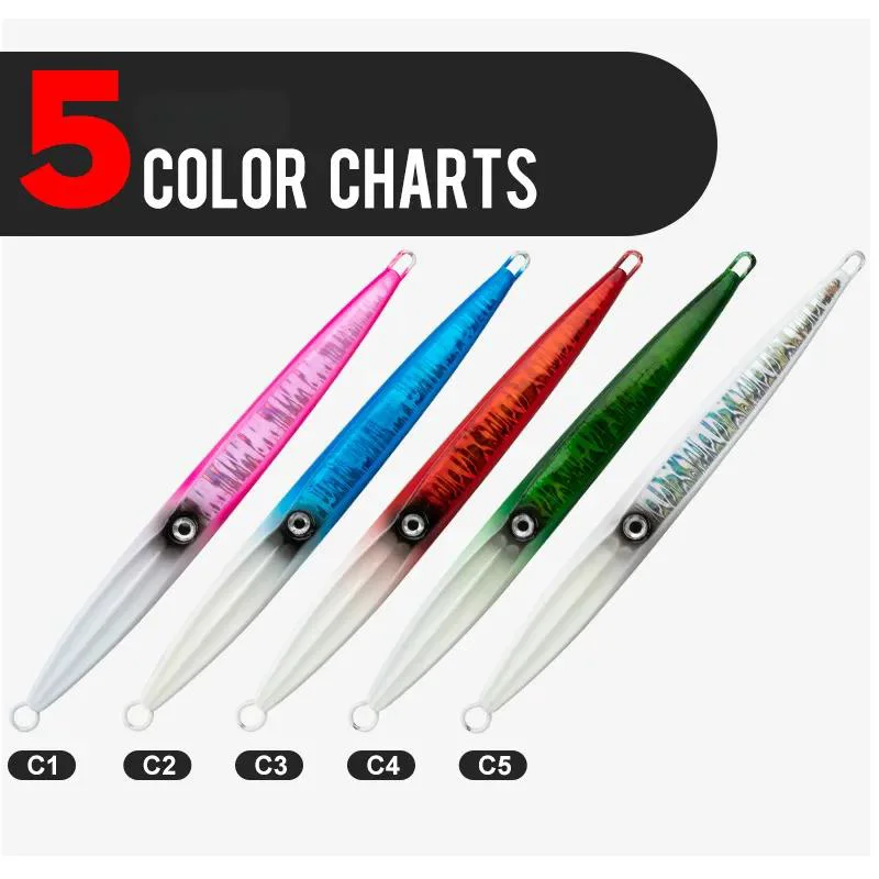 5 color chart for JIG-16 jigs showing side and back views of color options
