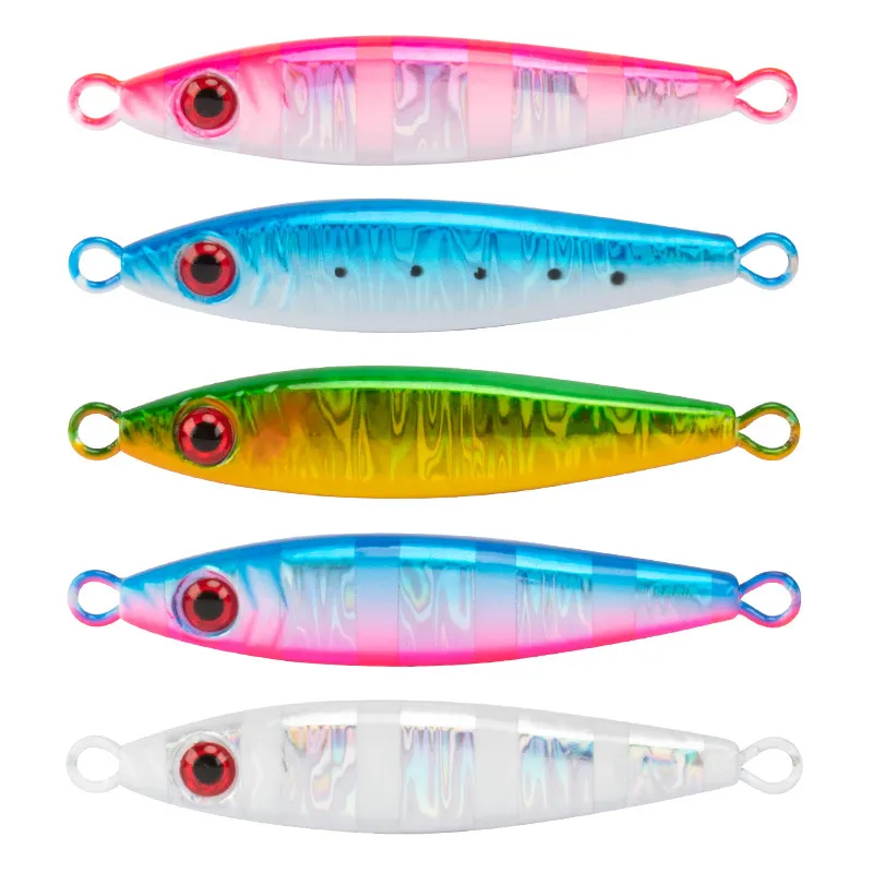 Close-up view of LureSport metal jig fishing lure with 3D eyes and realistic scale finish