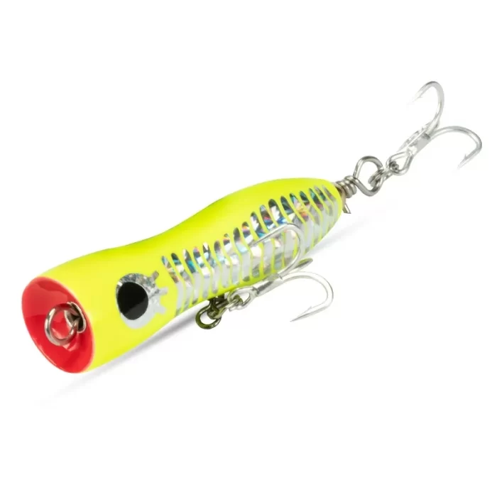 Triple Hook Reflective Wooden Popper Fishing Lure for Saltwater with High Visibility Design - Image 3
