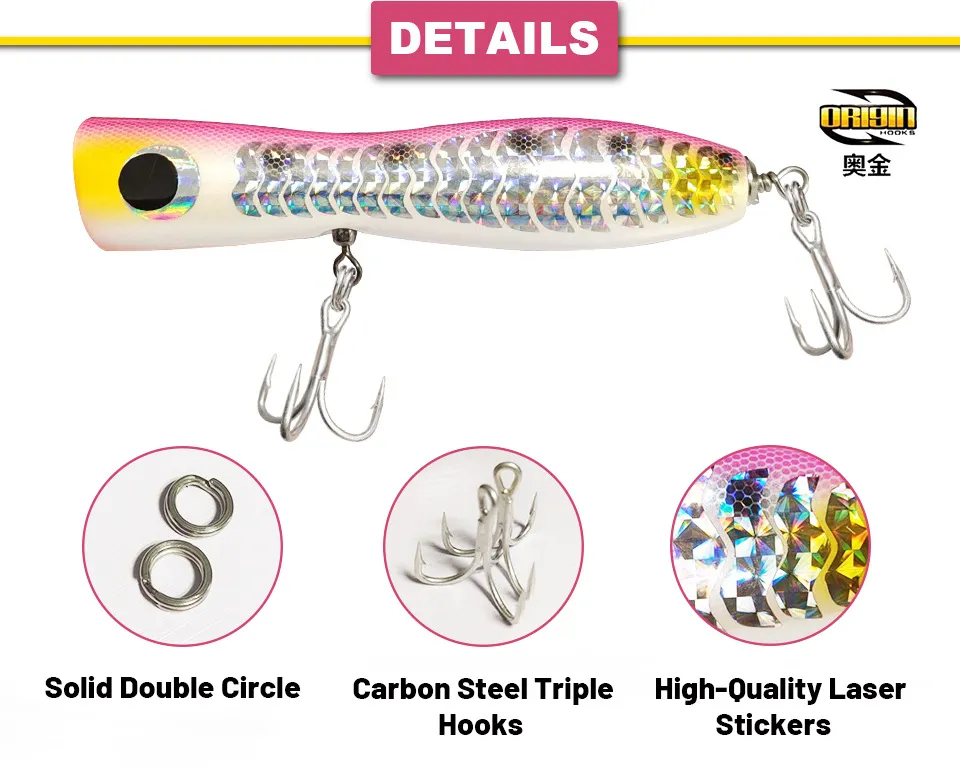 Swivel design with a close-up of the lure's high-speed rotation and oversized nozzle.