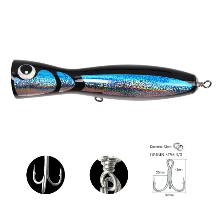 Wooden Big Popper Lure for Deep Sea – Splash Action for GT & Tuna Fishing - Image 4