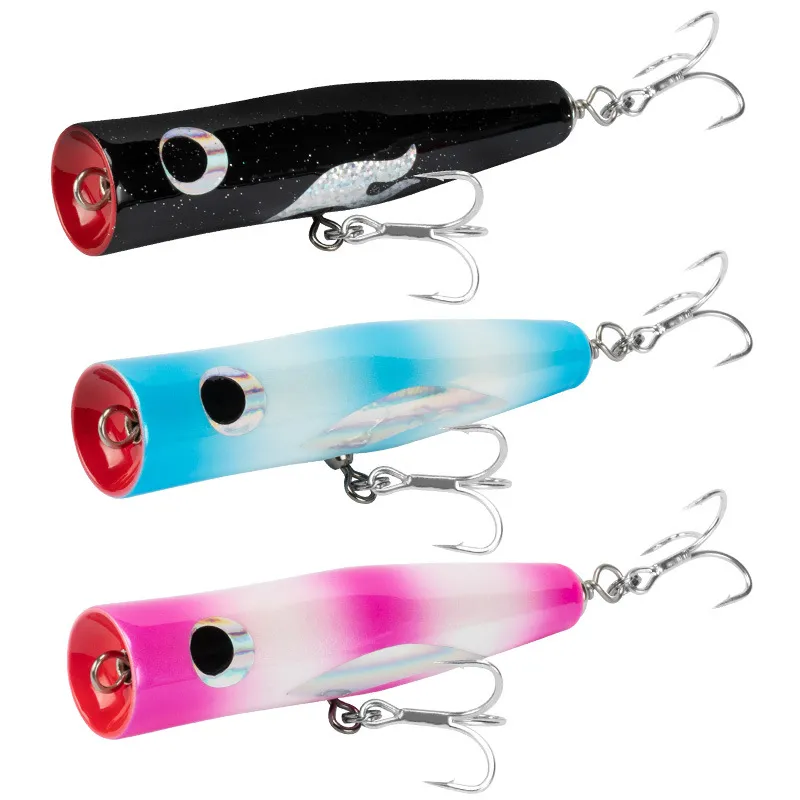  Full view of the WD124 Wooden Fishing Popper showing the extra-large spout design.