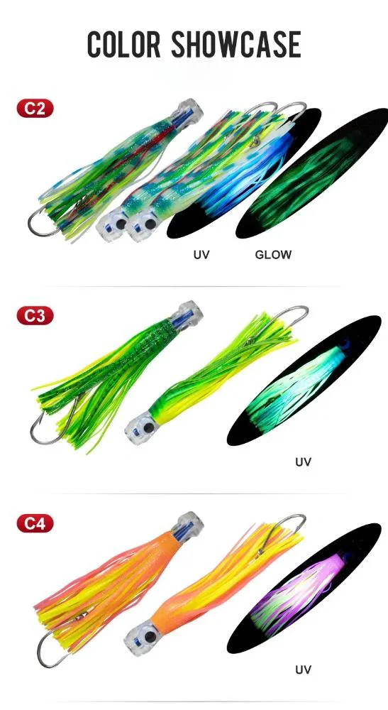 7 color options for the lure, showcasing all available color combinations.
