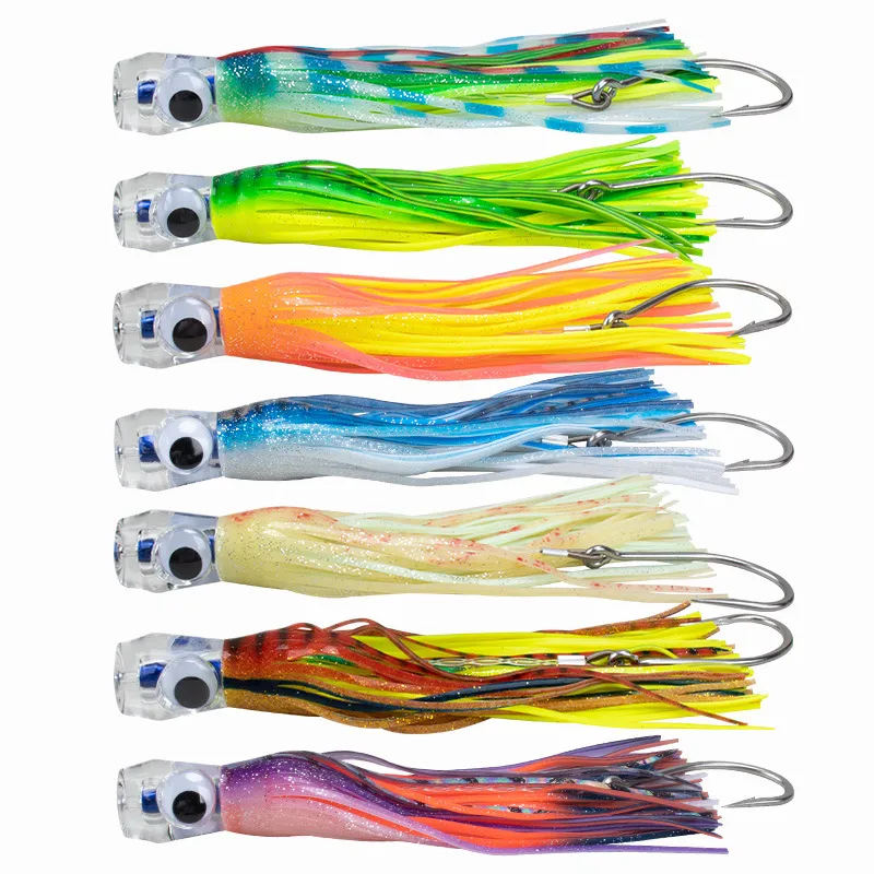 Full view of the Flexible Posture Octopus Teaser Lure, showing the lure's flexibility and color options in the water.