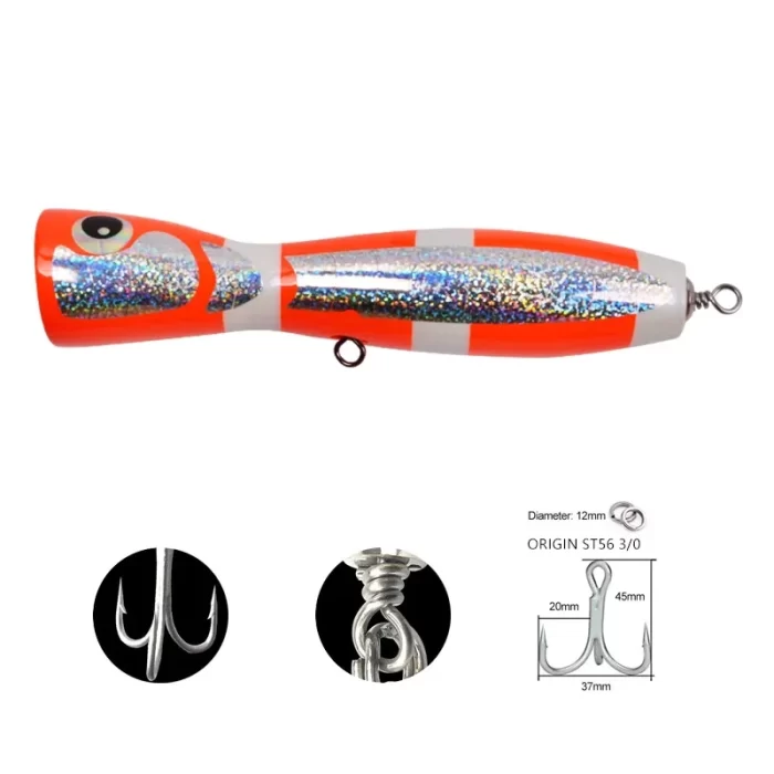 Wooden Big Popper Lure for Deep Sea – Splash Action for GT & Tuna Fishing - Image 3