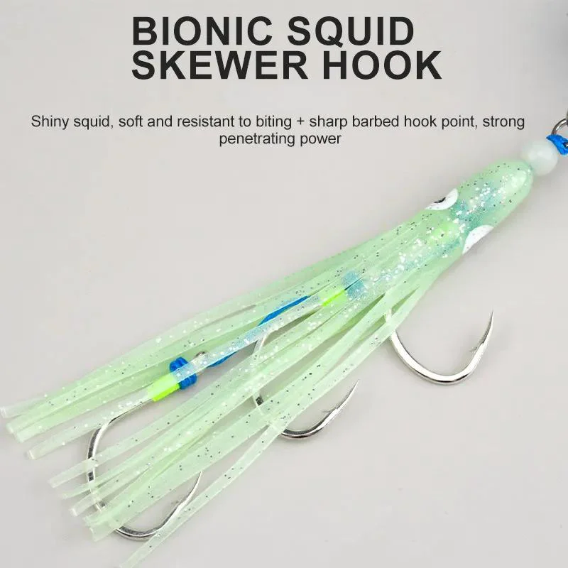 LureZ Bolt JIG-18 Squid Lures in hand, displaying the UV light effect