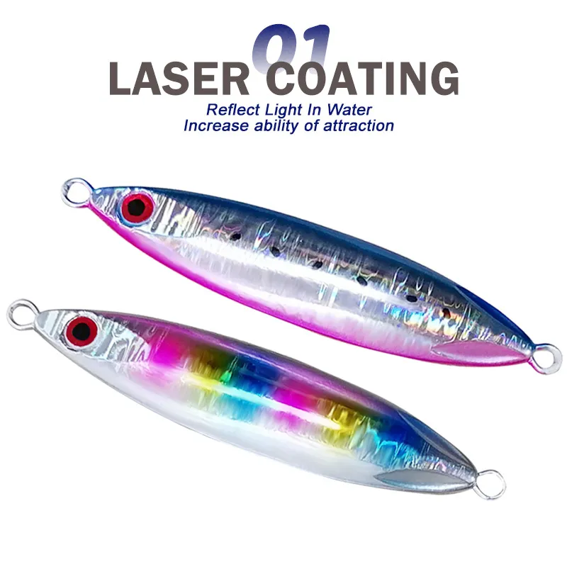Highlight of the laser reflective coating on the jig lures designed to increase underwater visibility and attraction.